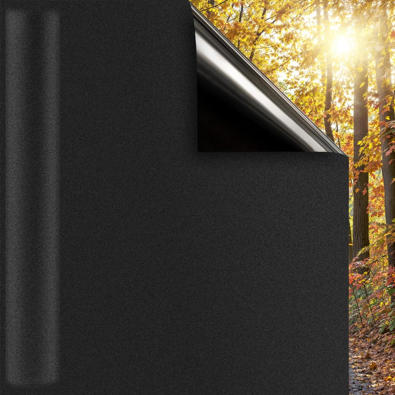 DUOFIRE Blackout Window Film Sun Blocking White Black Window Privacy Film Non Adhesive Static Cling Removable Windows Tint Anti -Glare Day Sleep Windows Tinting Films for Home, Office(17.4 x 78.7 in) - Image 1